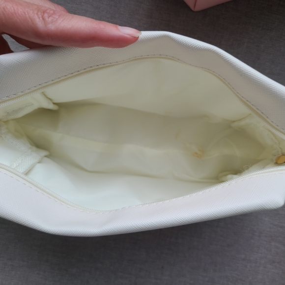 FACE SKIN Preppy Patch Makeup Bag pearl rhinestone Letter Cosmetic Pouch w/flaws - Picture 5 of 8